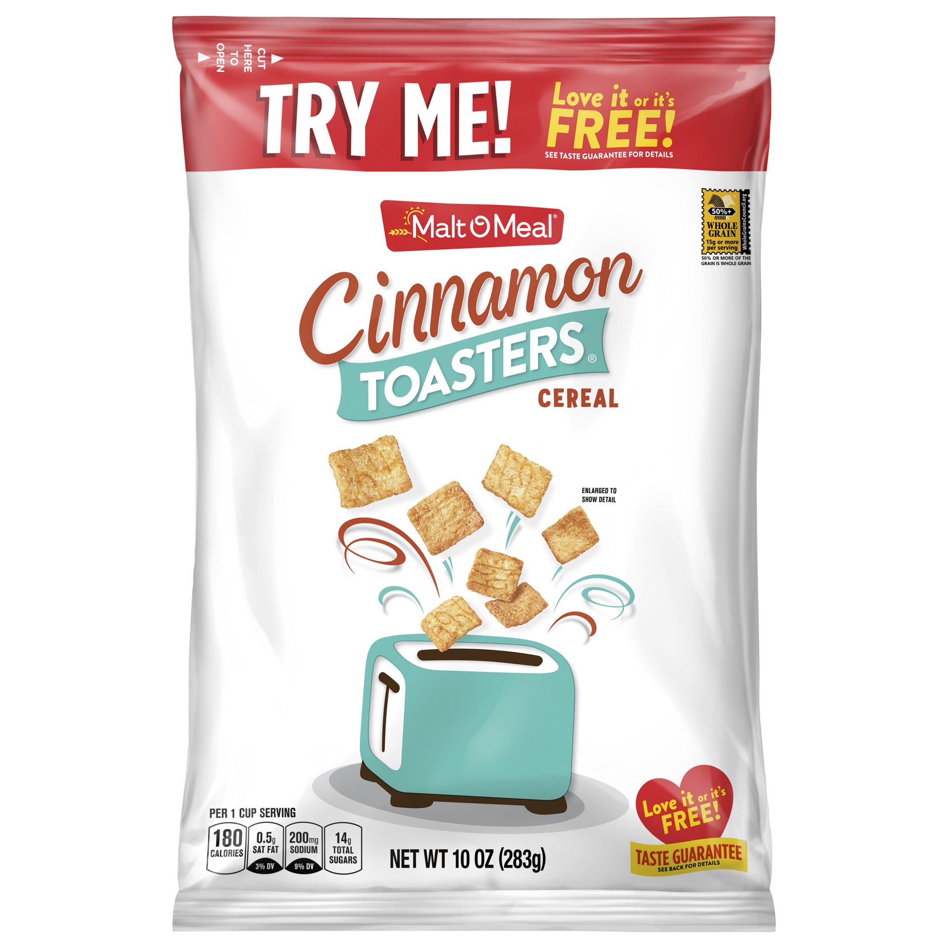 slide 1 of 2, Malt-O-Meal Cinnamon Toasters Kids Breakfast Cereal, Family Size Bulk Bagged Cereal, 10 Ounce - 1 count, 10 oz