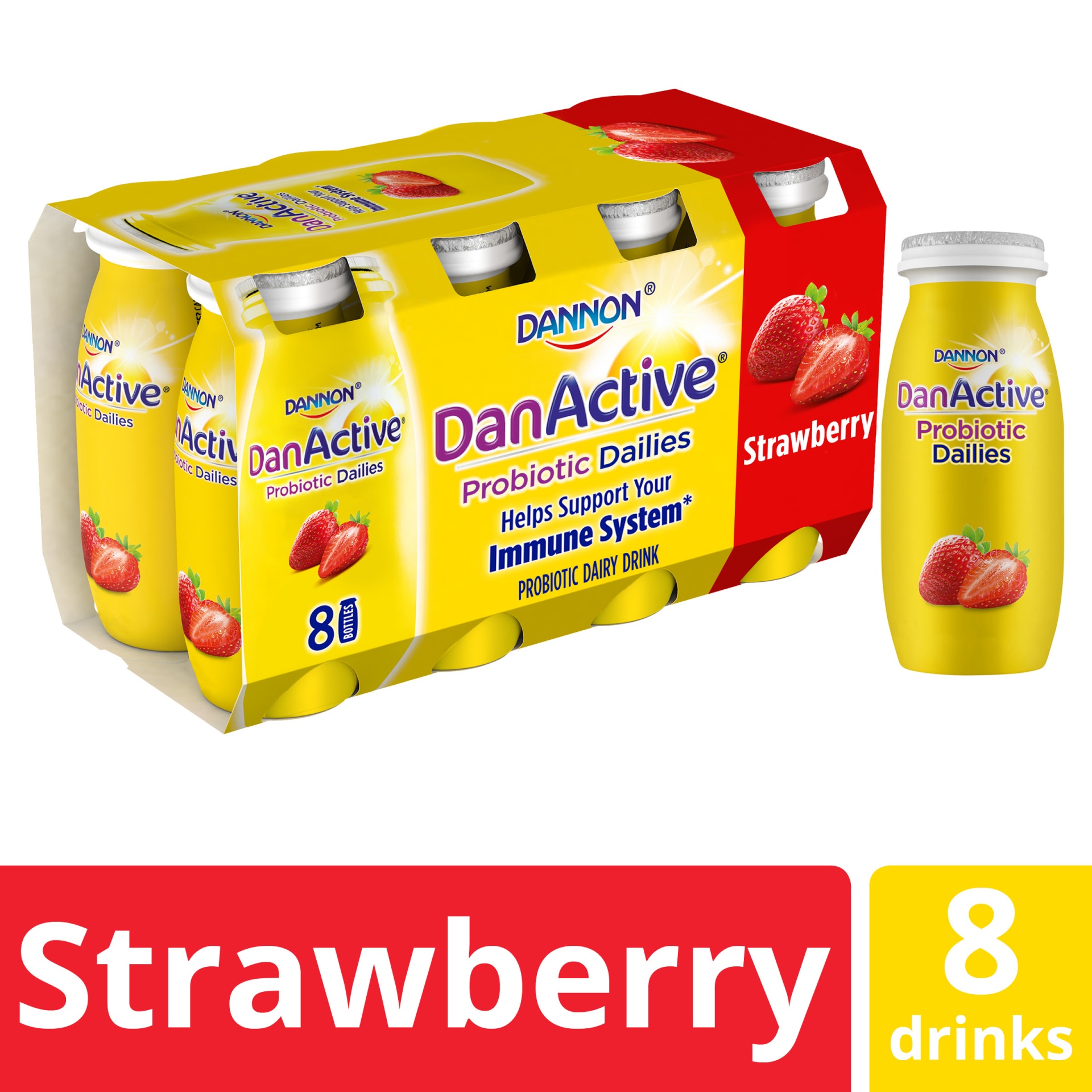 slide 1 of 6, DanActive Probiotic Dailies Strawberry Dairy Drink, 3.1 fl oz