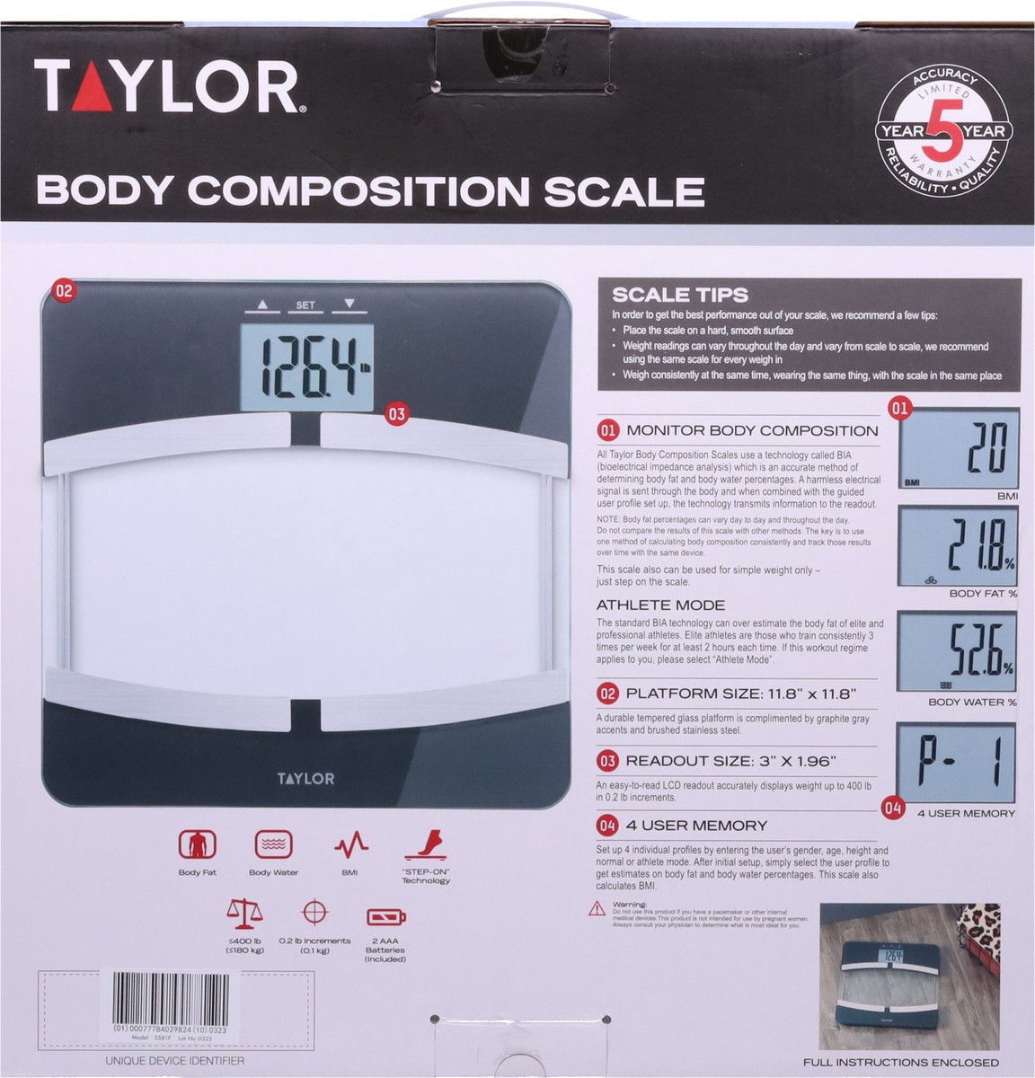slide 5 of 9, Taylor Body Composition Scale 1 ea, 1 ct
