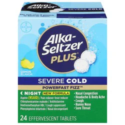 Alka-Seltzer Plus PowerFast Fizz Night Lemon Flavor Severe Cold 24 Effervescent Tablets