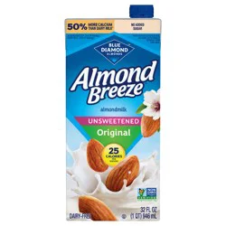 Blue Diamond Almond Breeze Unsweetened Original Shelf-Stable Almondmilk, 32 oz