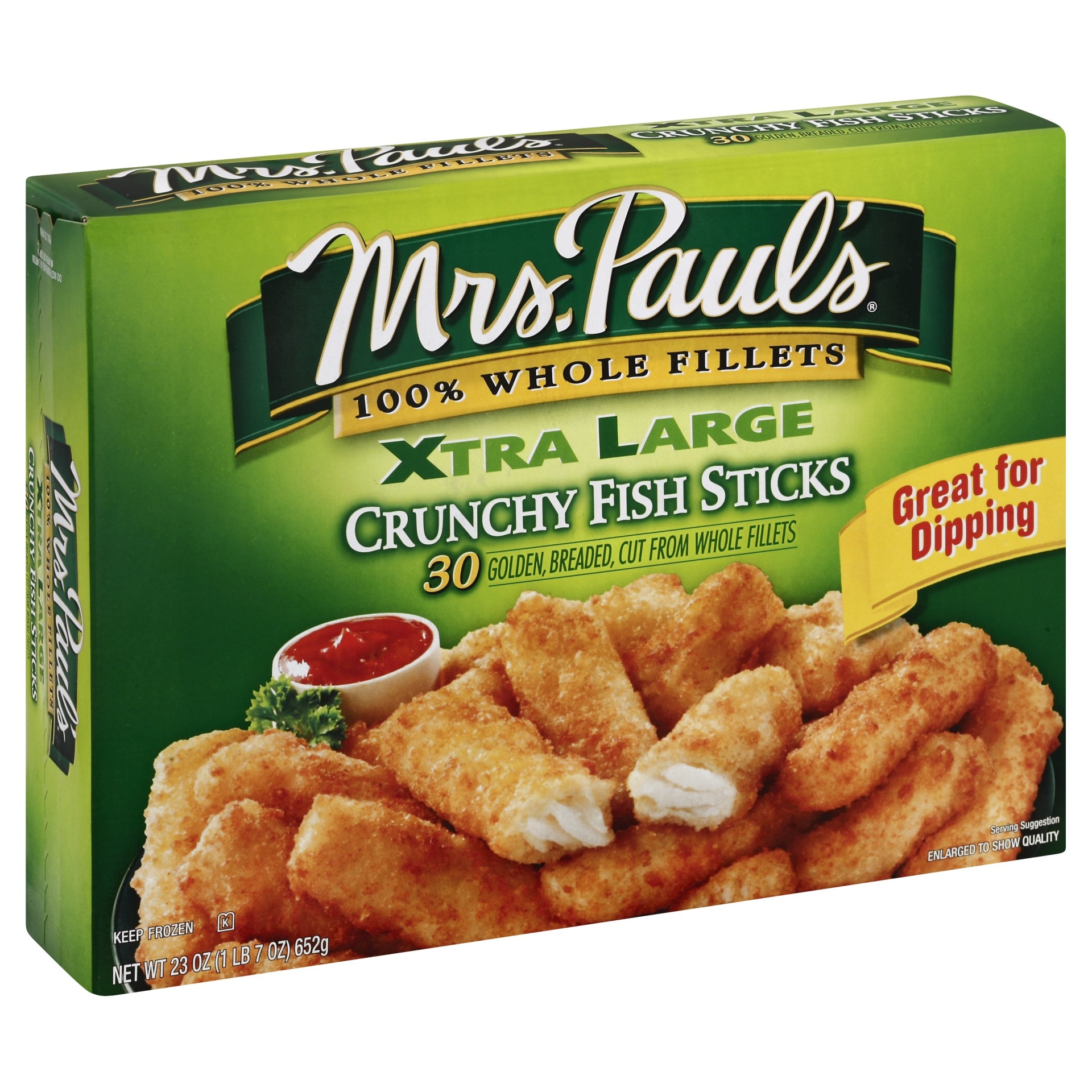 slide 1 of 4, Mrs. Paul's Xtra Large Crunchy Fish Sticks, 30 ct; 23 oz