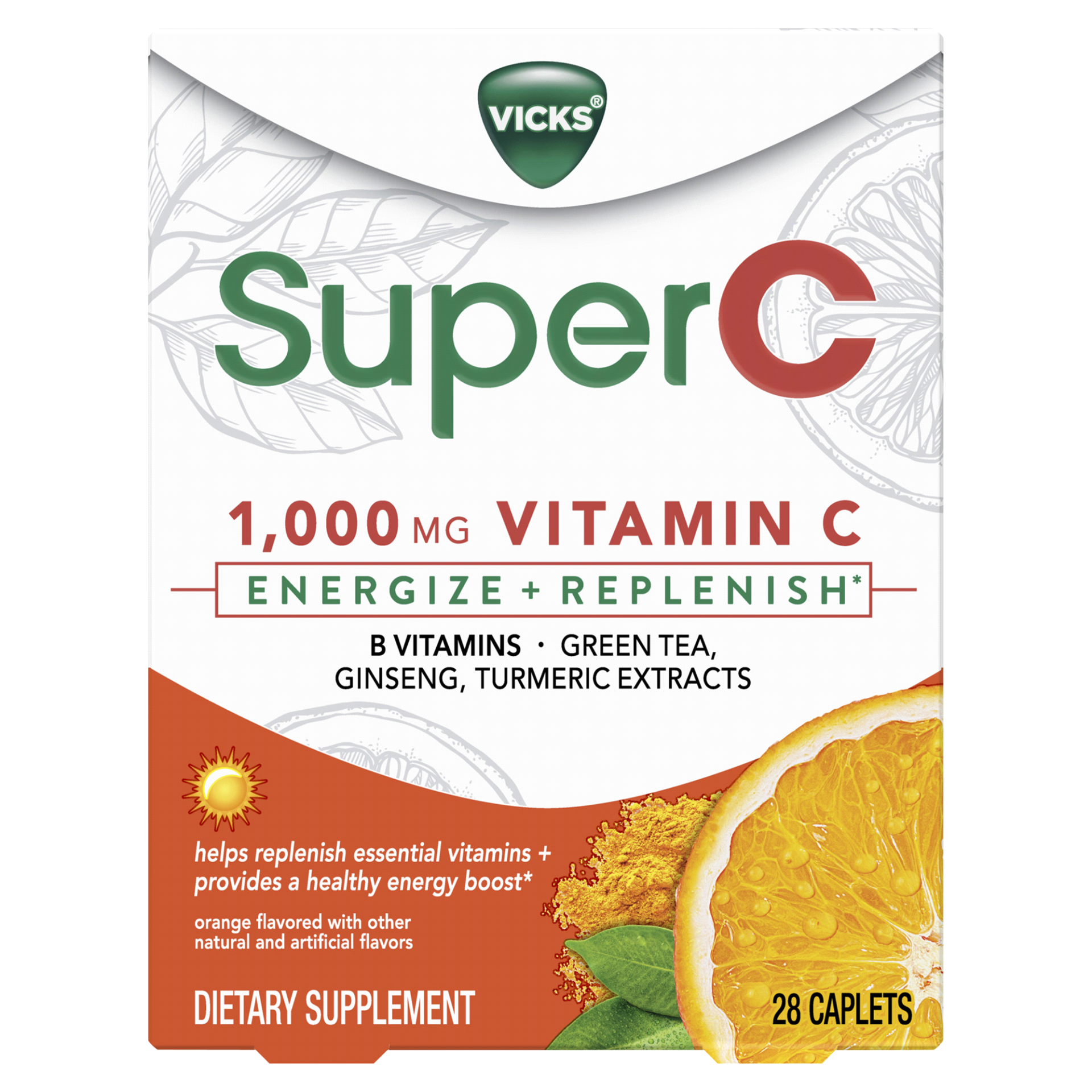 slide 1 of 1, Vicks Super C Daytime Daily Supplement To Energize And Replenish With Vitamin C, B Vitamins And Blend Of Herbal Extracts, 28 Ct, 28 ct