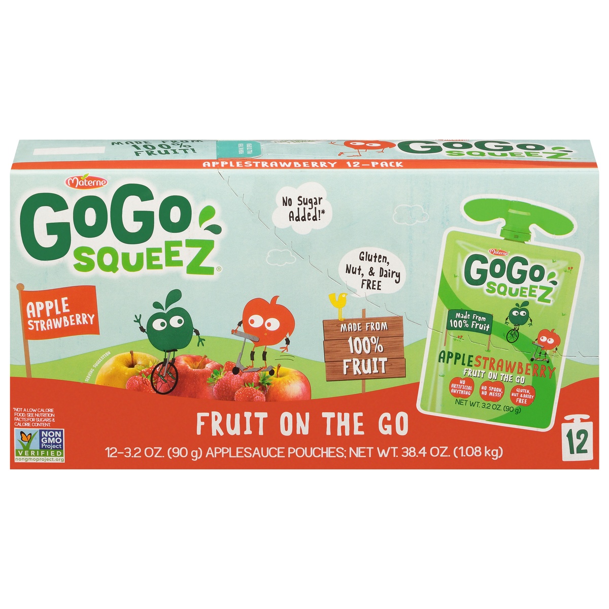 slide 1 of 7, GoGo squeeZ Apple Strawberry Applesauce On The Go Pouches, 12 ct; 3.2 oz