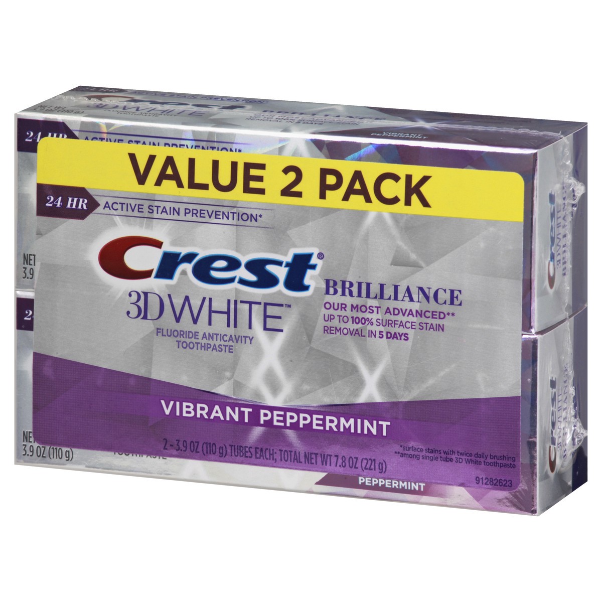 slide 5 of 9, Crest 3D White Value 2 Pack Brilliance Vibrant Peppermint Toothpaste 2 ea, 2 ct