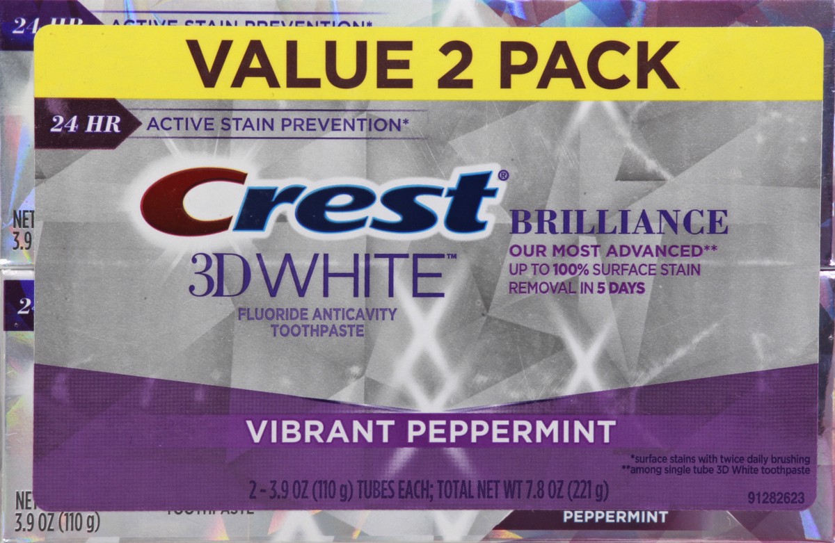 slide 6 of 9, Crest 3D White Value 2 Pack Brilliance Vibrant Peppermint Toothpaste 2 ea, 2 ct