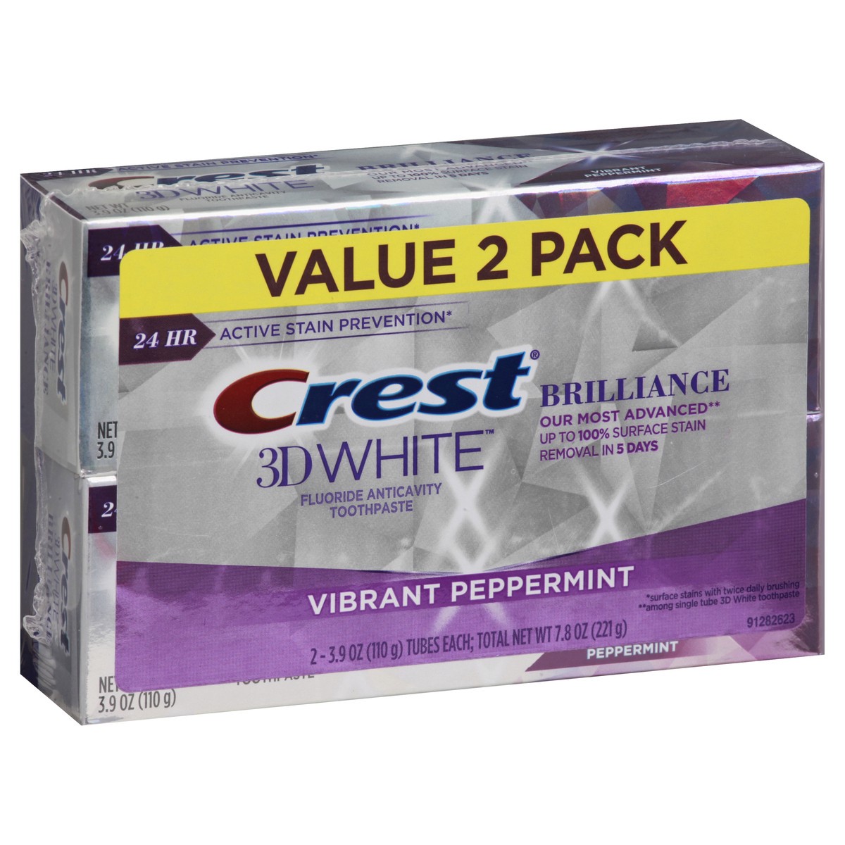 slide 4 of 9, Crest 3D White Value 2 Pack Brilliance Vibrant Peppermint Toothpaste 2 ea, 2 ct