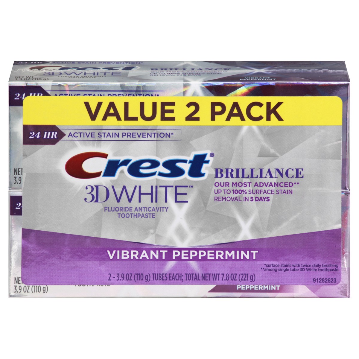 slide 1 of 1, Crest 3D White Value 2 Pack Brilliance Vibrant Peppermint Toothpaste 2 ea, 2 ct; 3.9 oz