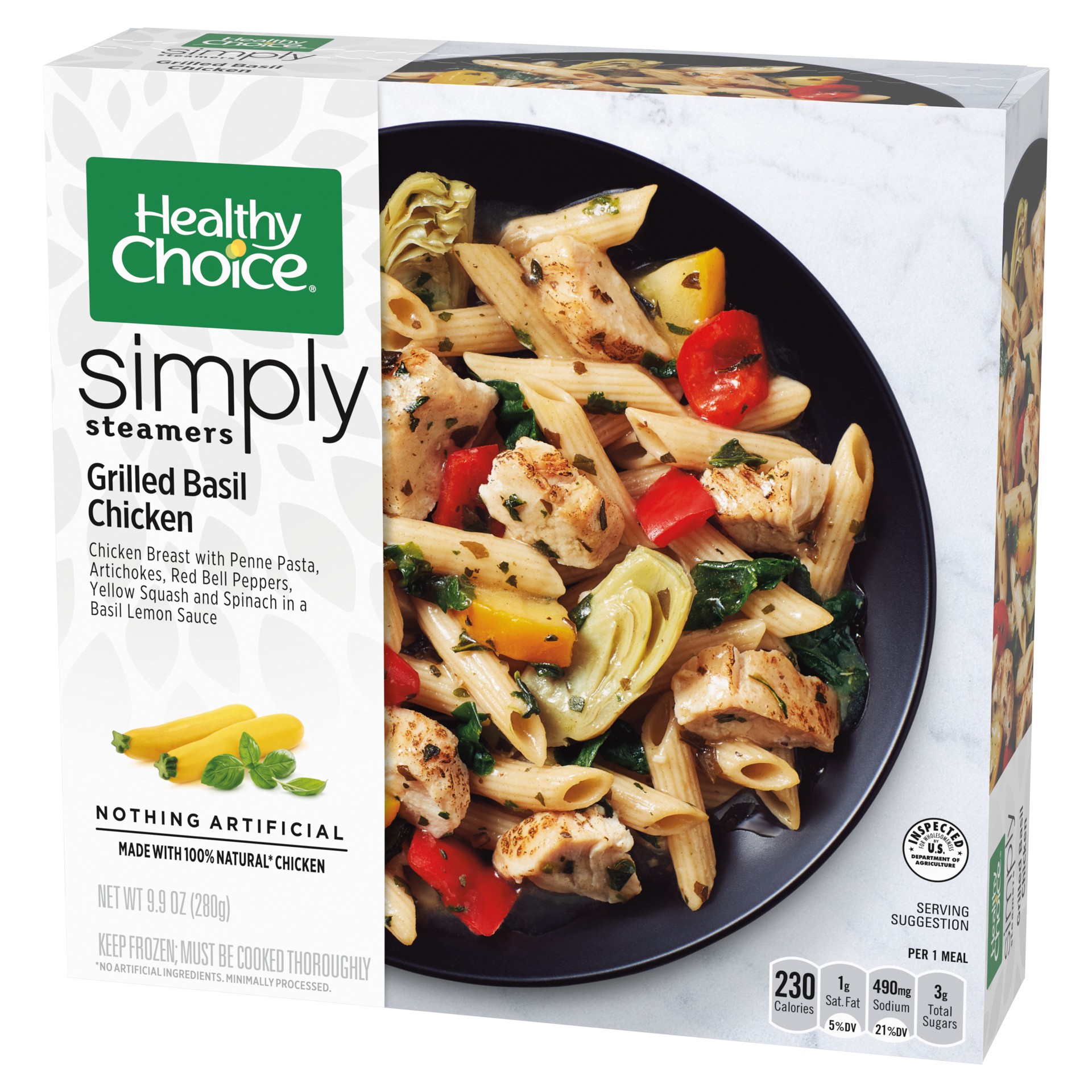 slide 5 of 5, Healthy Choice Simply Steamers Grilled Basil Chicken, Frozen Meal, 9.9 OZ Bowl, 9.9 oz