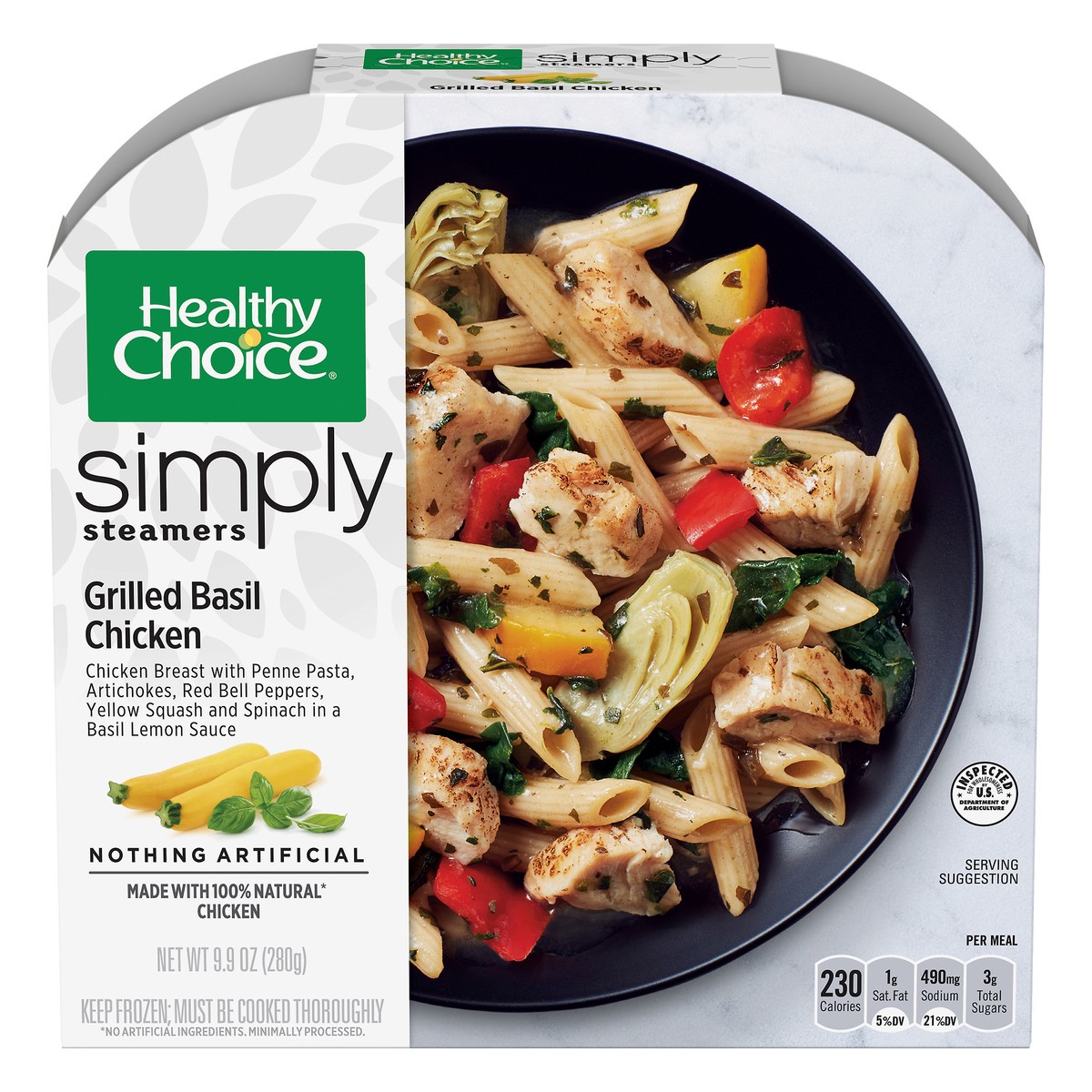 slide 1 of 5, Healthy Choice Simply Steamers Grilled Basil Chicken, Frozen Meal, 9.9 OZ Bowl, 9.9 oz