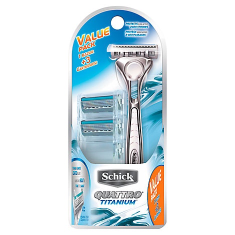 slide 1 of 1, Schick Quattro Titanium Razor With 3 Razor Blade Refills - Each, 1 ct