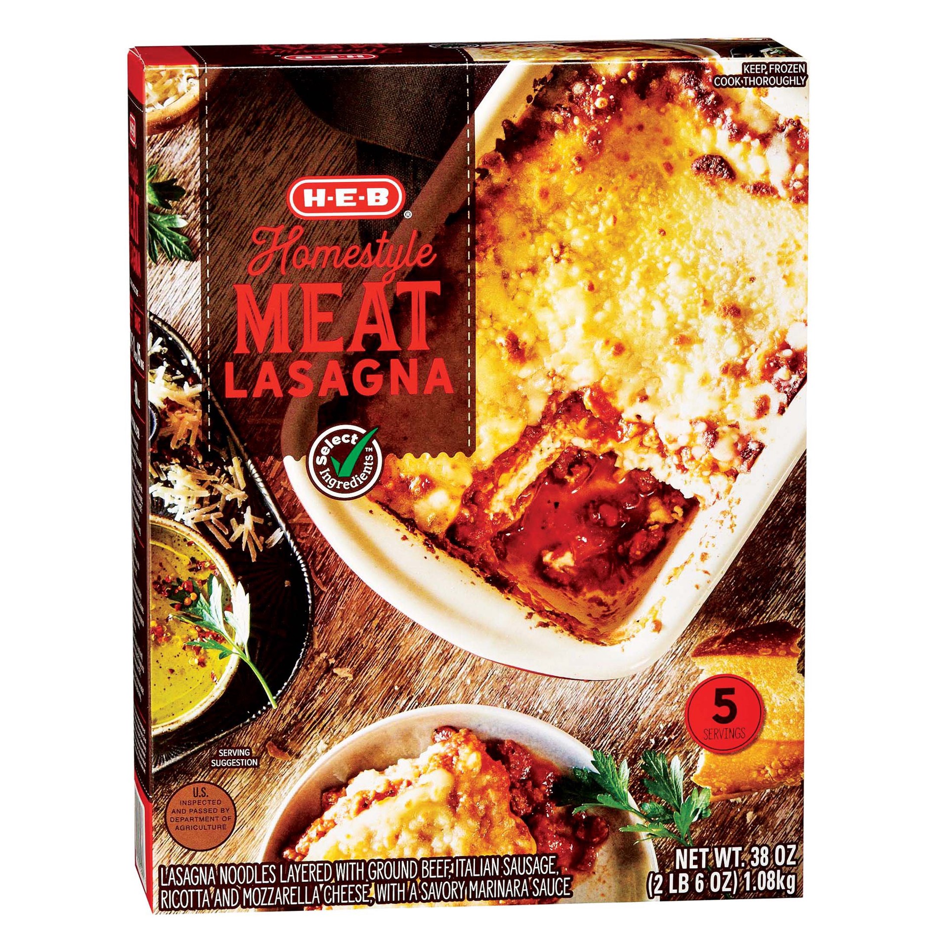 slide 1 of 1, H-E-B Homestyle Meat Lasagna, 38 oz