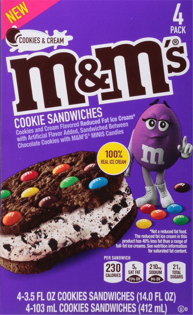 M&M'S Chocolate Ice Cream Cookie Sandwiches, 4 Ct Box, Frozen Foods