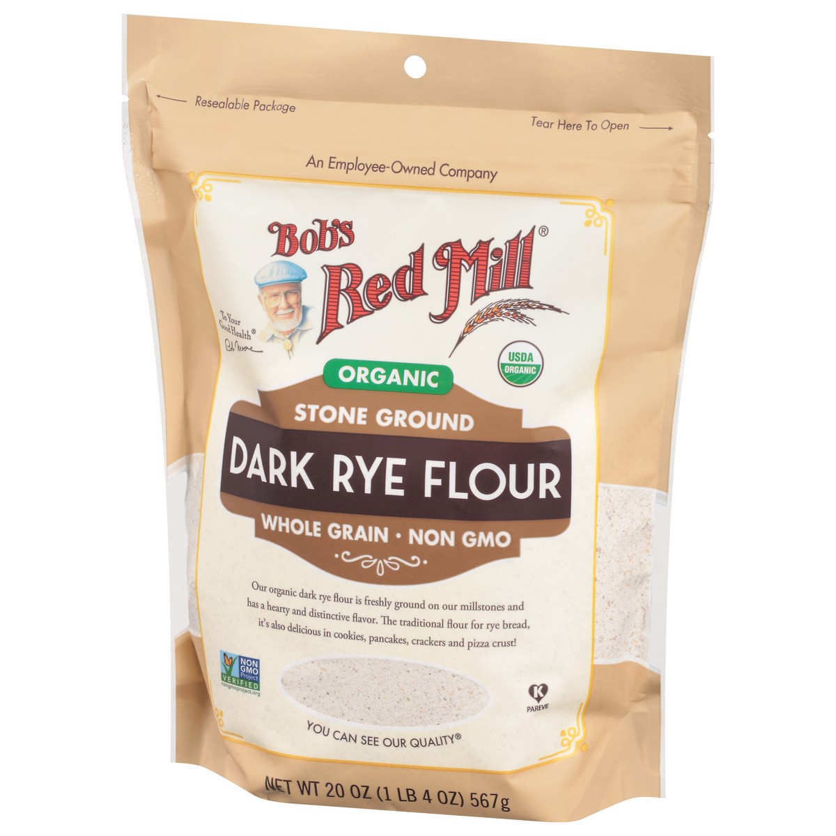 slide 2 of 9, Bob's Red Mill Stone Ground Organic Dark Rye Flour 20 oz, 20 oz