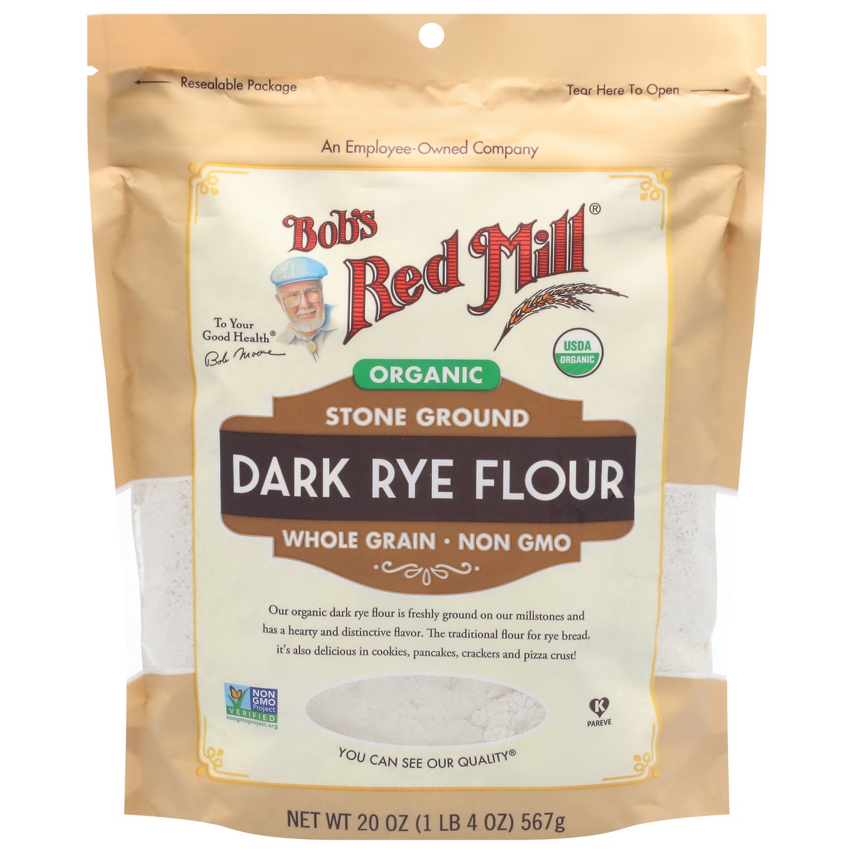 slide 1 of 9, Bob's Red Mill Stone Ground Organic Dark Rye Flour 20 oz, 20 oz