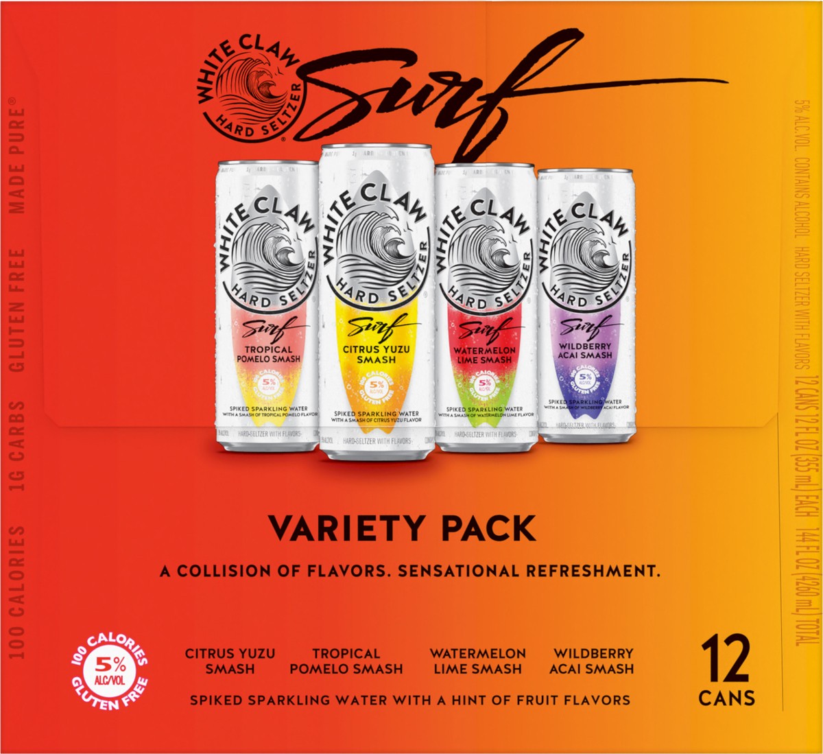 slide 7 of 7, White Claw Surf Variety Pack 12pk, 12 ct; 12 fl oz