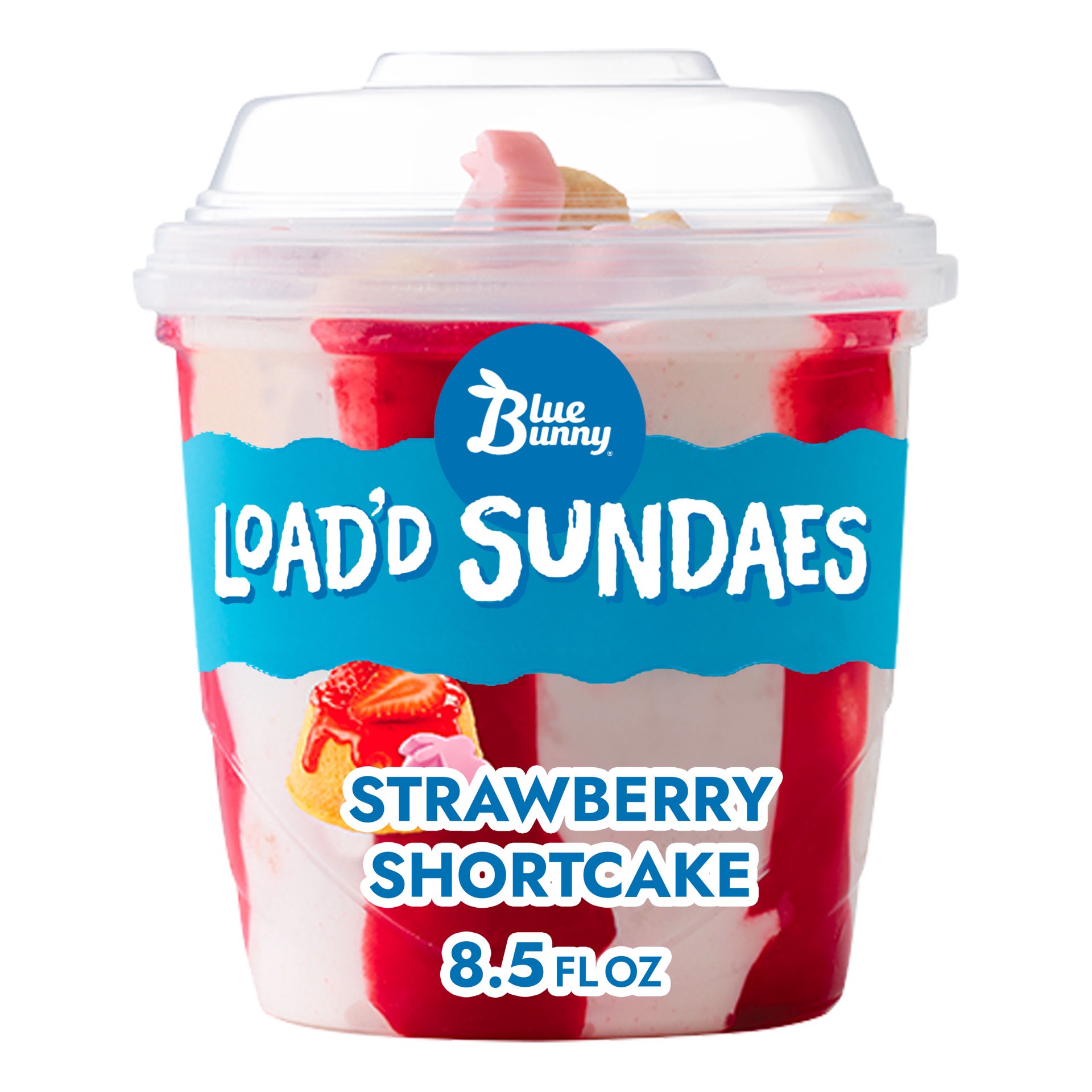 slide 1 of 3, Blue Bunny Load'd Sundaes Strawberry Shortcake, Frozen Dessert Cup, 8.5 fl oz, 8.50 fl oz