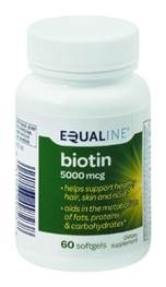 slide 1 of 1, Equaline Biotin 5000mcg, 60 ct