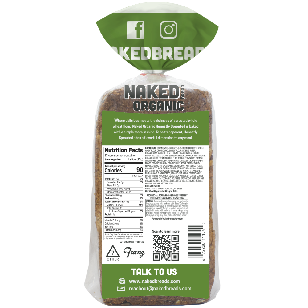 slide 3 of 3, Naked Bread® Organic Honestly Sprouted Bread, 20 oz