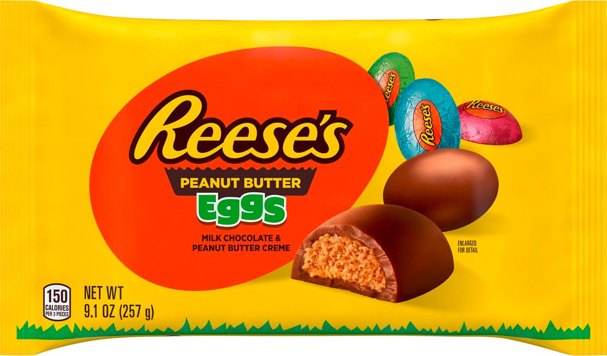 slide 6 of 6, Reese's Milk Chocolate Peanut Butter Creme, Easter Candy Eggs Bag, 9.1 oz, 9.1 oz