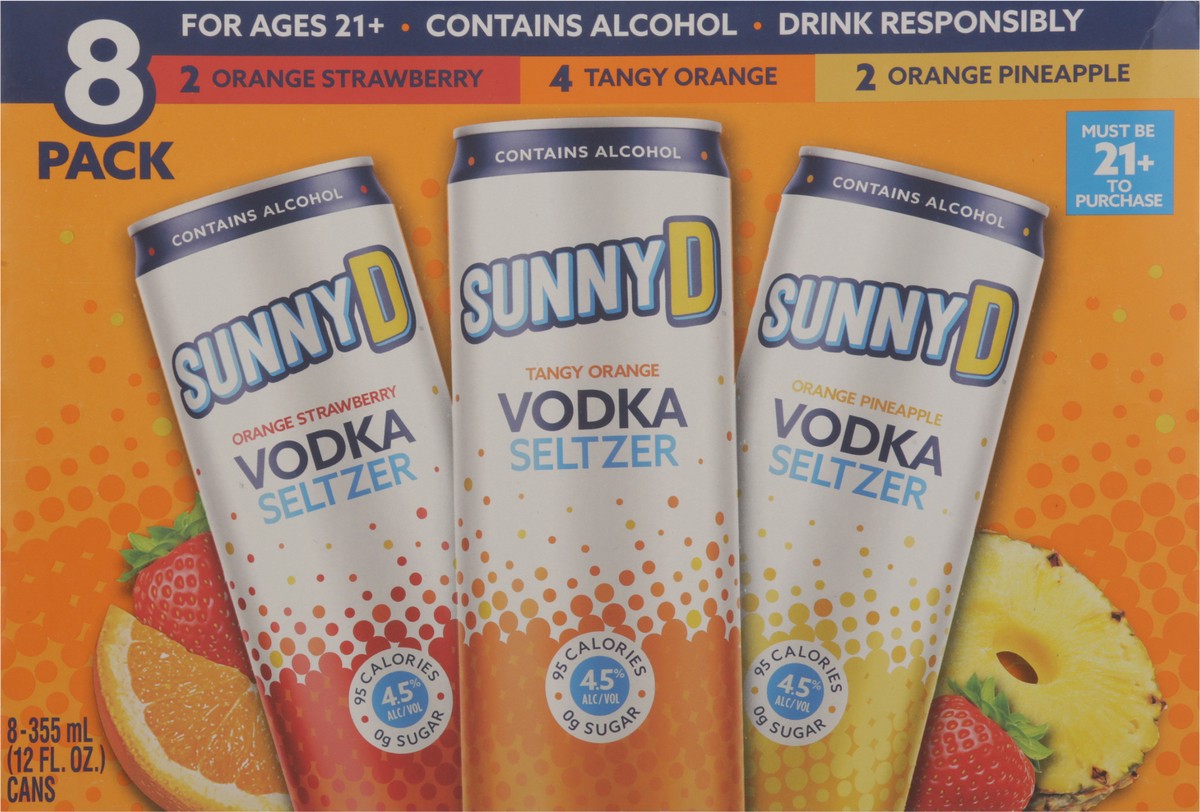 slide 7 of 13, Sunny D Sunnyd Vodka Seltzer Core Flavor Variety Pack, 8 Pack Of 12Oz Slim Cans, 355 ml
