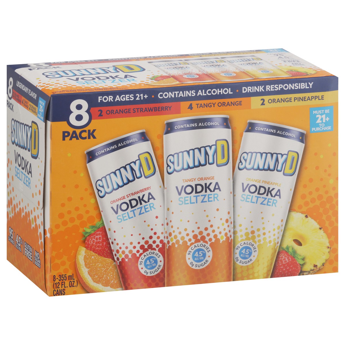 slide 11 of 13, Sunny D Sunnyd Vodka Seltzer Core Flavor Variety Pack, 8 Pack Of 12Oz Slim Cans, 355 ml