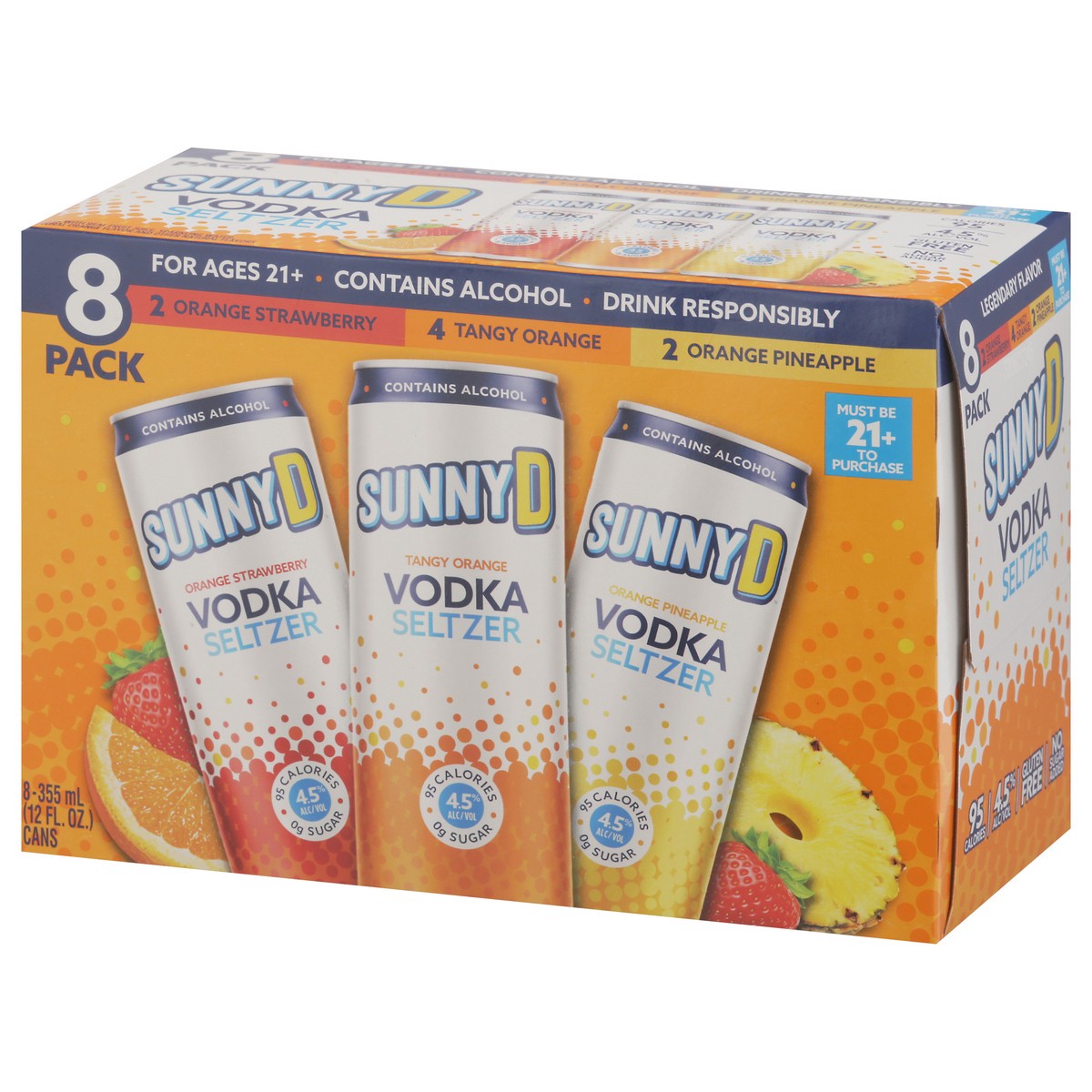 slide 12 of 13, Sunny D Sunnyd Vodka Seltzer Core Flavor Variety Pack, 8 Pack Of 12Oz Slim Cans, 355 ml