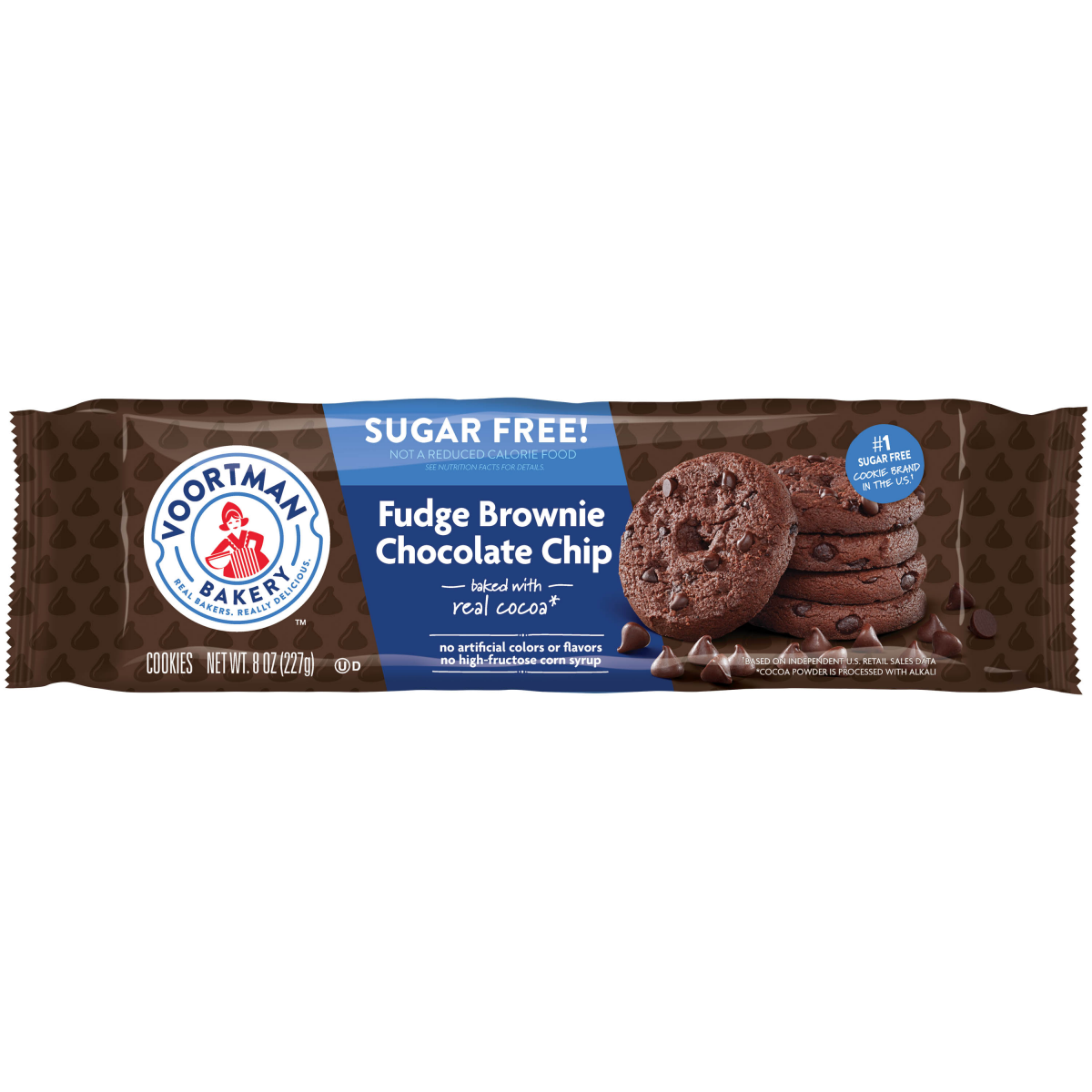 slide 1 of 11, VOORTMAN Bakery Zero Sugar Fudge Brownie Chocolate Chip Cookies 8 oz, 8 oz