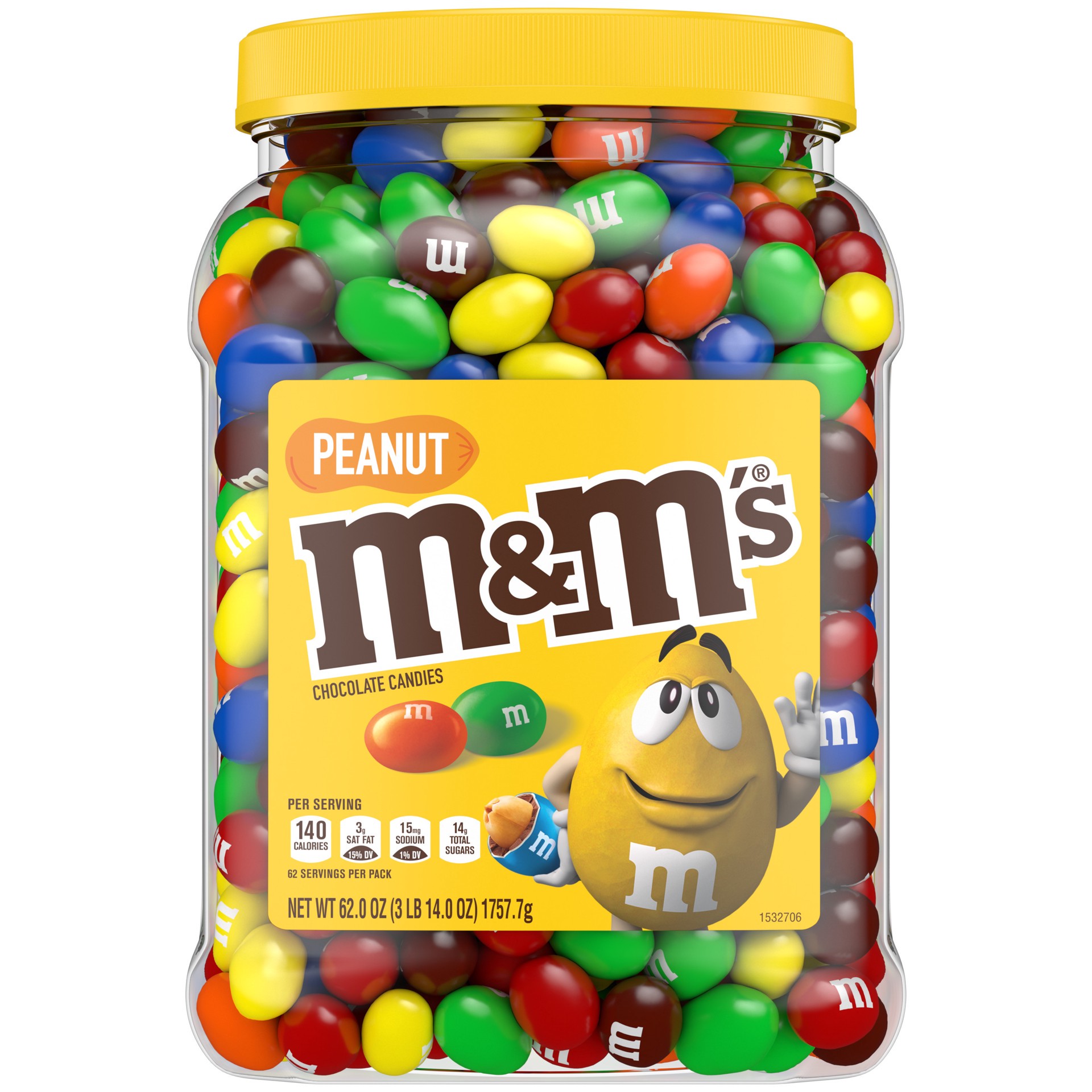 slide 1 of 8, M&M's Peanut Milk Chocolate Candy Bulk Resealable Sustainable Jar, 62 Oz, 62 oz