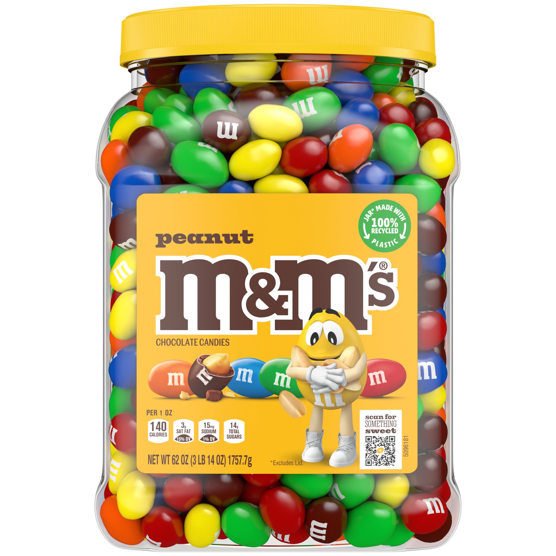 slide 1 of 8, M&M's Peanut Milk Chocolate Candy Bulk Resealable Sustainable Jar- 62 oz, 62 oz