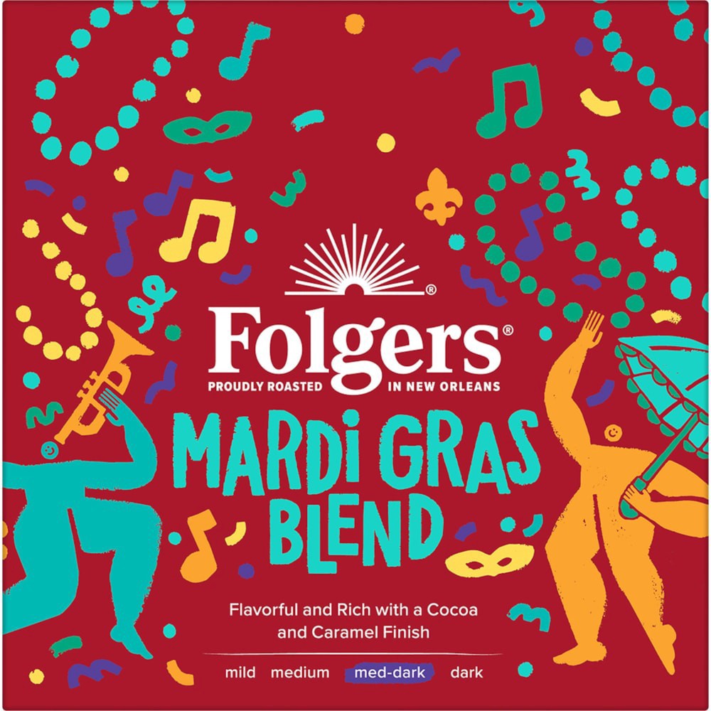 slide 2 of 3, Folgers Mardi Gras Blend Medium-Dark Roast Coffee, Keurig K-Cup pods, 10 Count Box, 10 ct