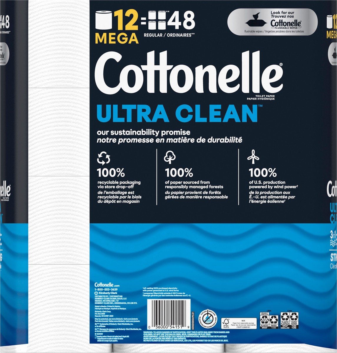 slide 2 of 11, Cottonelle Ultra Clean Toilet Paper, 12 Mega Rolls, Strong Bath Tissue (12 Mega Rolls = 48 Regular Rolls), 312 Sheets per Roll, 1-Ply Toilet Paper, 12 ct