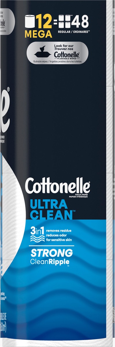 slide 6 of 11, Cottonelle Ultra Clean Toilet Paper, 12 Mega Rolls, Strong Bath Tissue (12 Mega Rolls = 48 Regular Rolls), 312 Sheets per Roll, 1-Ply Toilet Paper, 12 ct