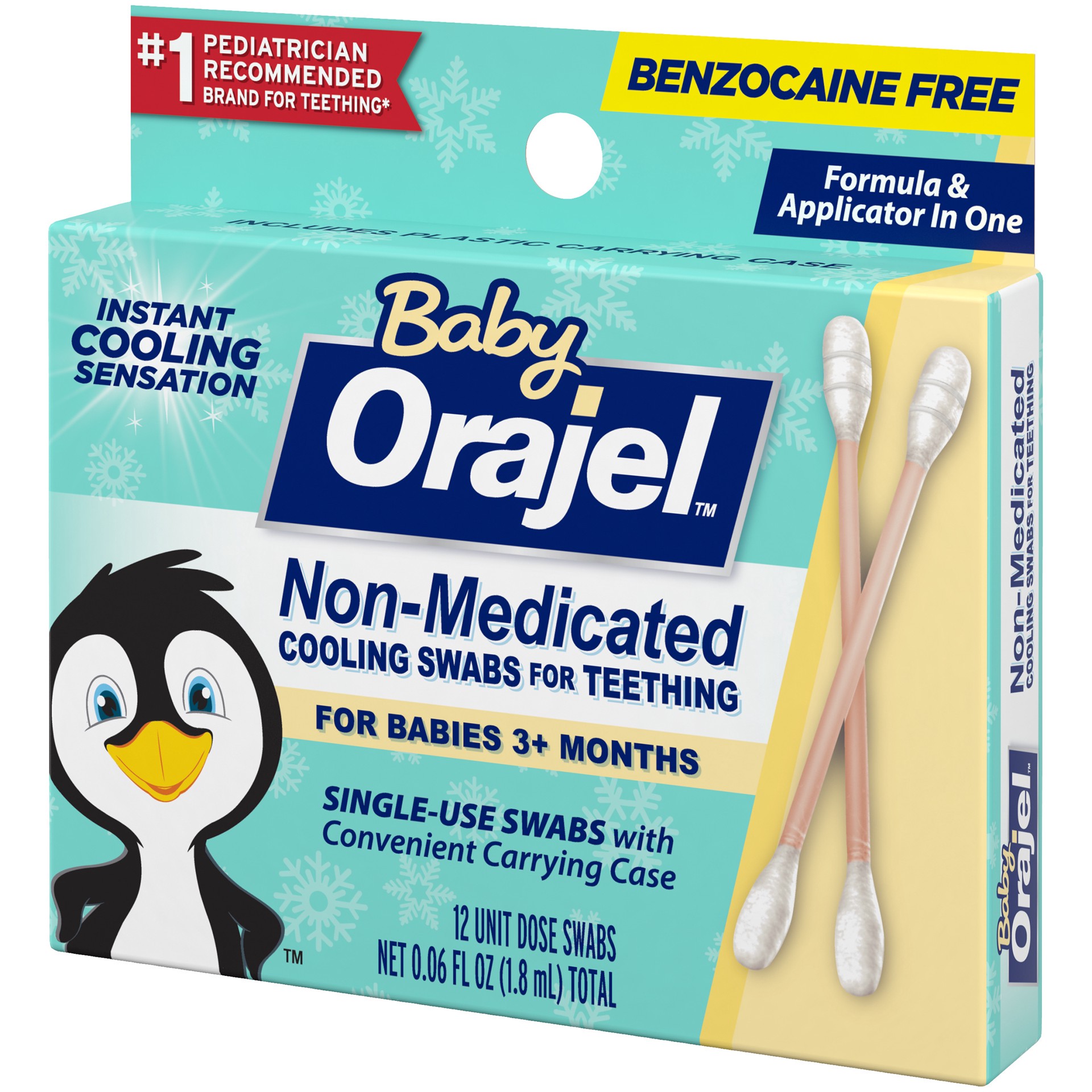 slide 3 of 5, Orajel Baby Cooling Swabs for Teething, Relief of Painful Swollen Gums, Drug-Free, 12 Swabs in Carrying Case, 12 ct