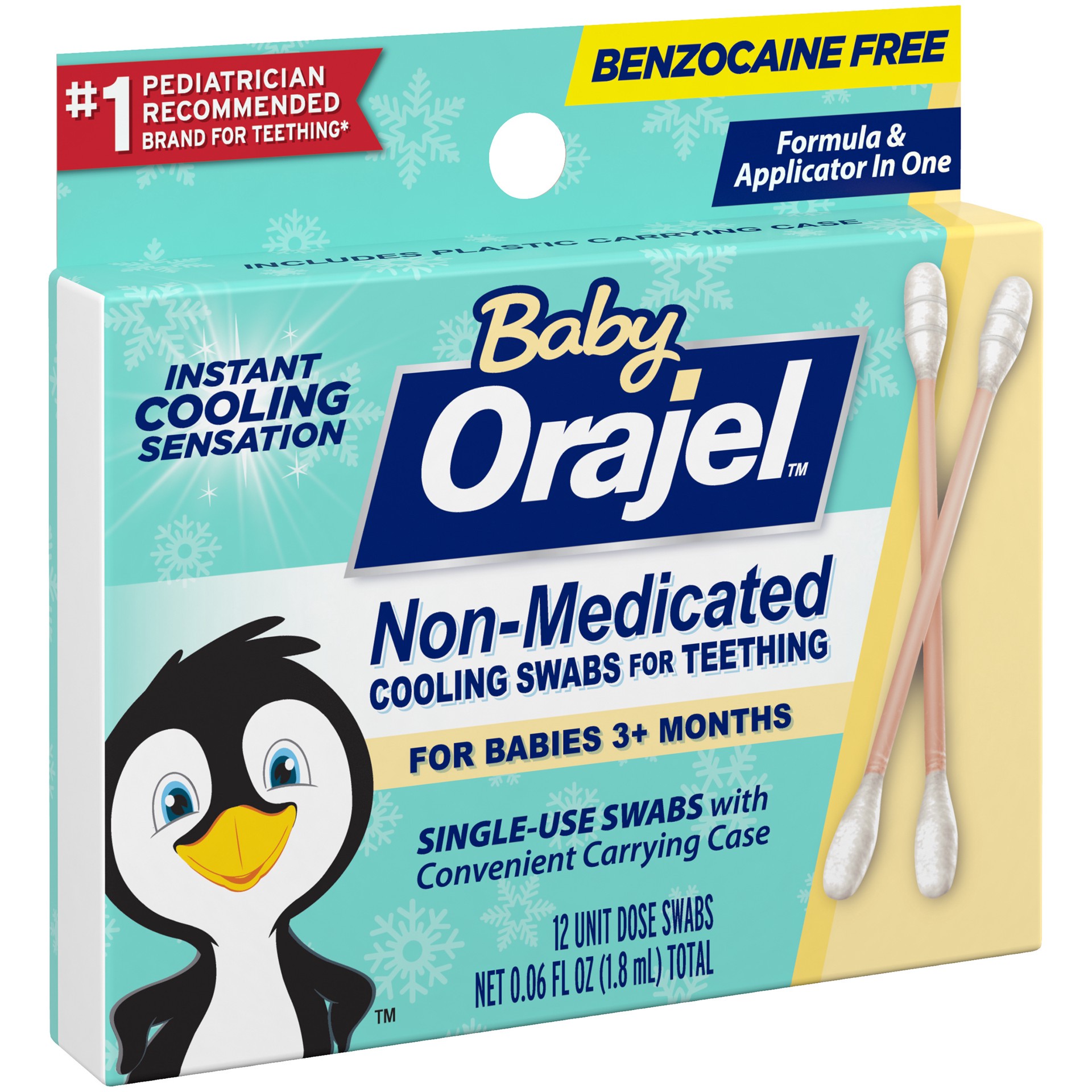 slide 2 of 5, Orajel Baby Cooling Swabs for Teething, Relief of Painful Swollen Gums, Drug-Free, 12 Swabs in Carrying Case, 12 ct