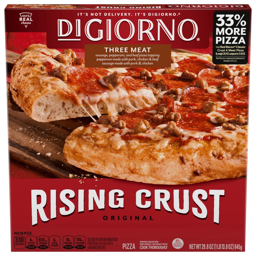 slide 1 of 1, DiGiorno Frozen Pizza, Rising Crust Three Meat Pizza, 27.1oz (Frozen), 27.10 oz