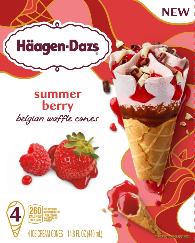 slide 1 of 2, Häagen-Dazs Summer Berry Belgium Waffle Cones 4 Ct 14.8 Oz, 4 ct