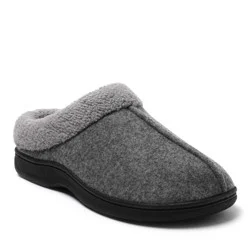 Dearfoams Men's Dustin Felted Clog with Berber Collar Slippers, Grey, Size L