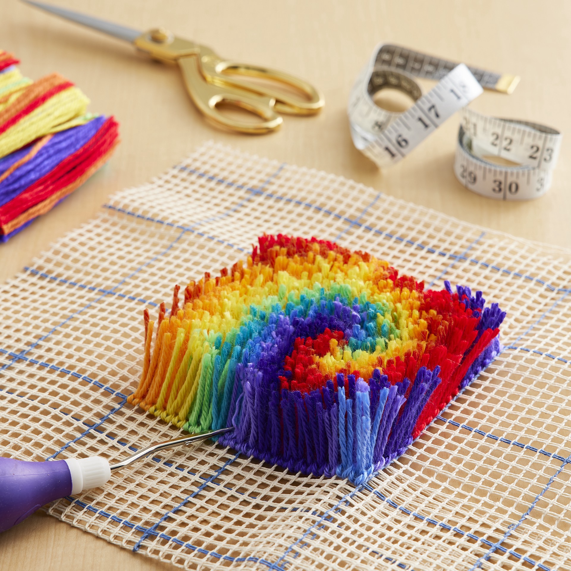 slide 2 of 5, Wonderart Shaggy Small Tie-Dye Latch Hook Kit, 12 in x 12 in