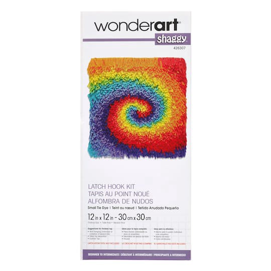 slide 1 of 5, Wonderart Shaggy Small Tie-Dye Latch Hook Kit, 12 in x 12 in
