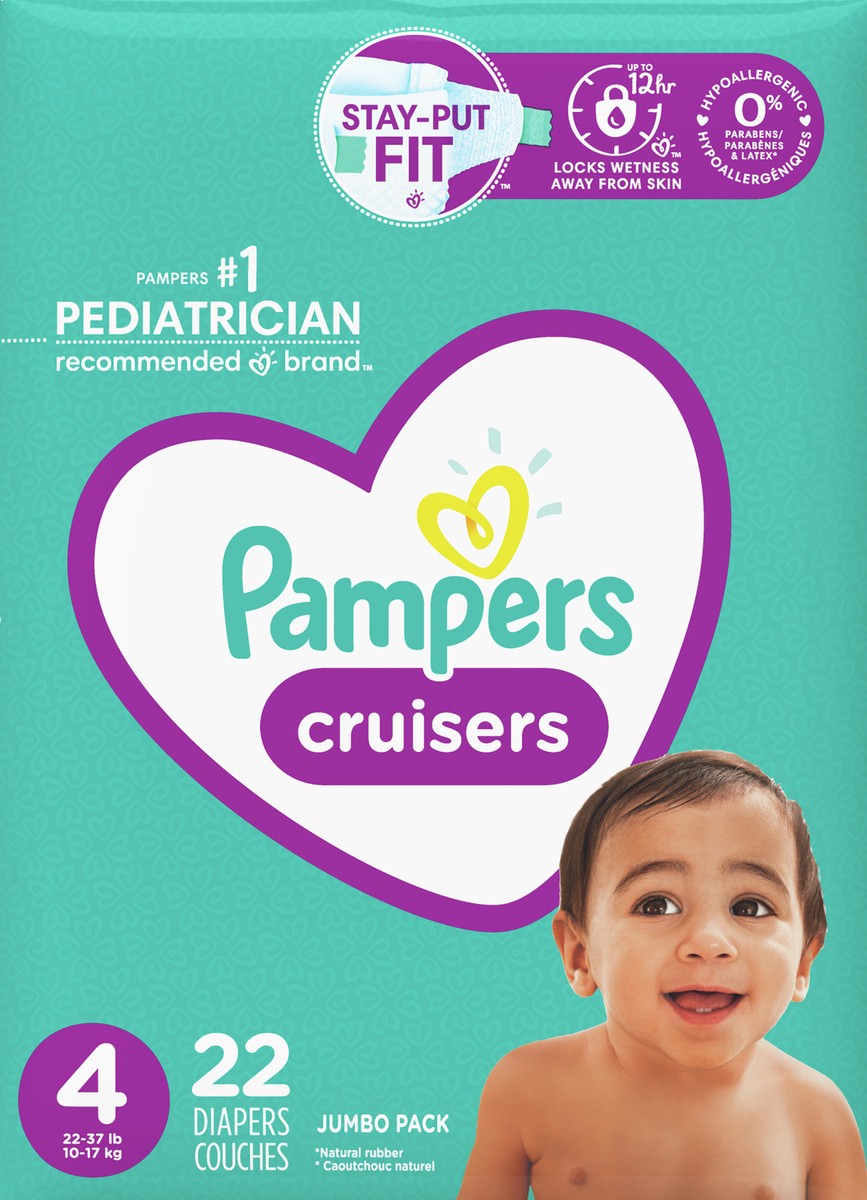 slide 5 of 7, Pampers Cruisers Jumbo Pack 4 (22-37 lb) Diapers Size 4 22 ea, 22 ct