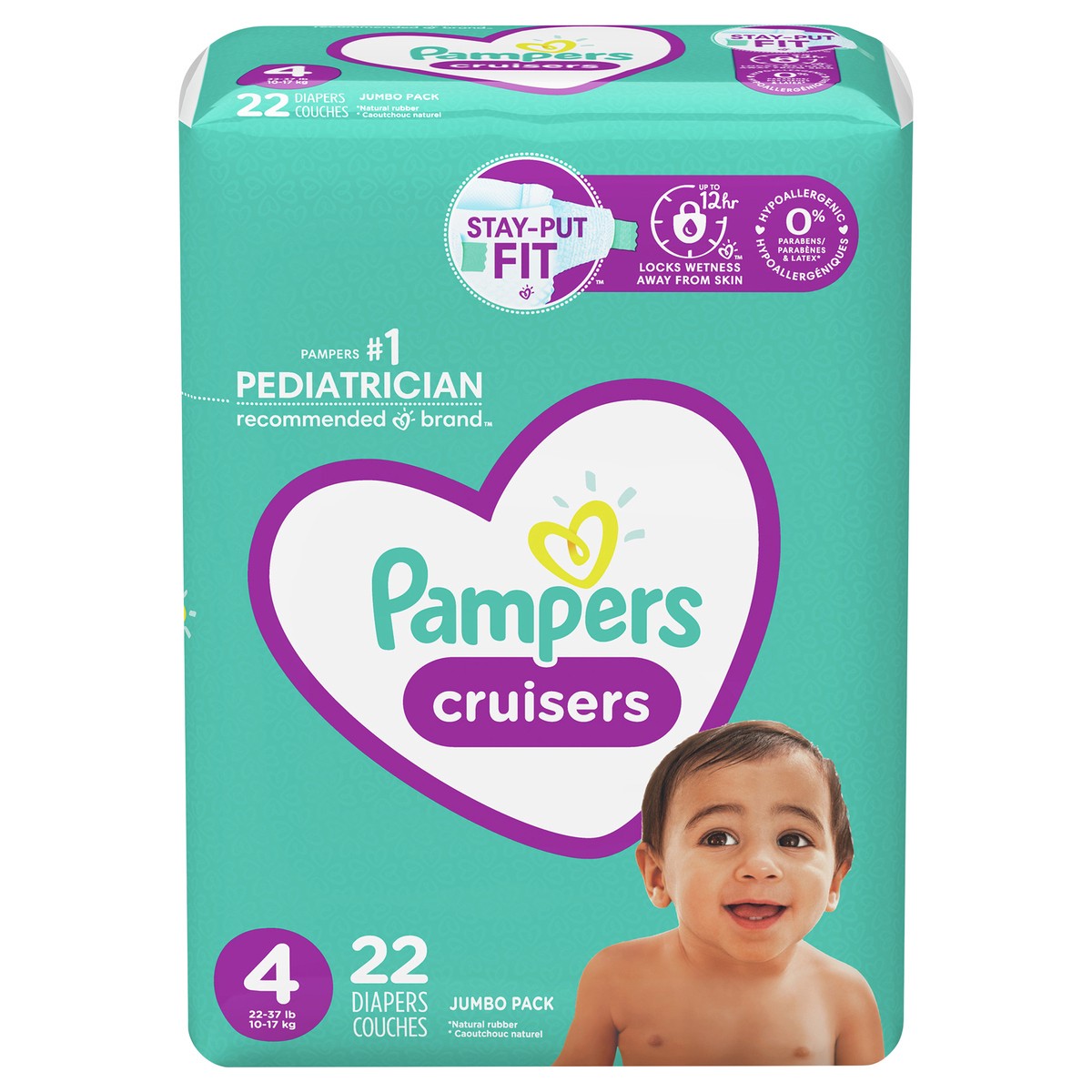 slide 1 of 7, Pampers Cruisers Jumbo Pack 4 (22-37 lb) Diapers Size 4 22 ea, 22 ct