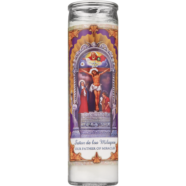 slide 1 of 1, PRAYER CANDLE Novena Candle 8" White "Senor De Los Milagros", 8 in