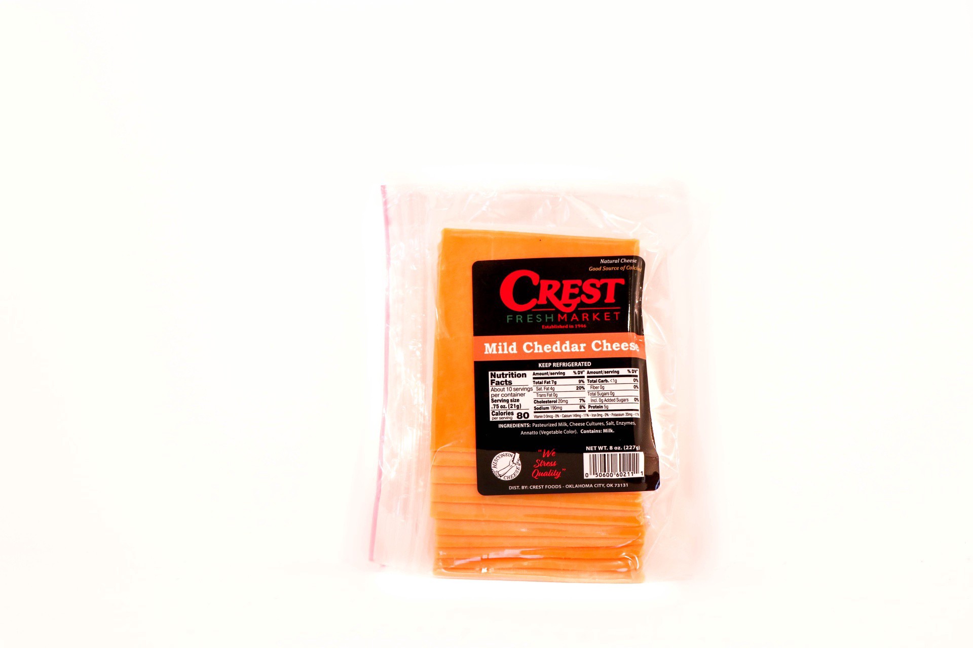 slide 1 of 1, Crest Foods Natural Sliced Mild Cheddar Cheese, 8 oz