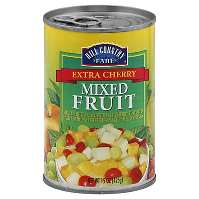 slide 1 of 1, Hill Country Fare Extra Cherry Mixed Fruit, 15 oz