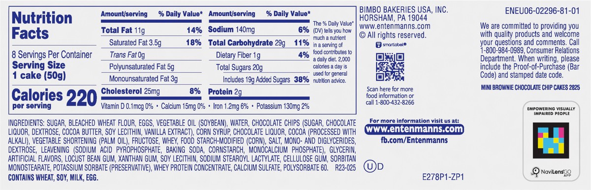 slide 5 of 7, Entenmann's Baker's Delights Brownie Chocolate Chip Cakes, 8 packs, Mini Brownies, 14 oz Box, 8 ct