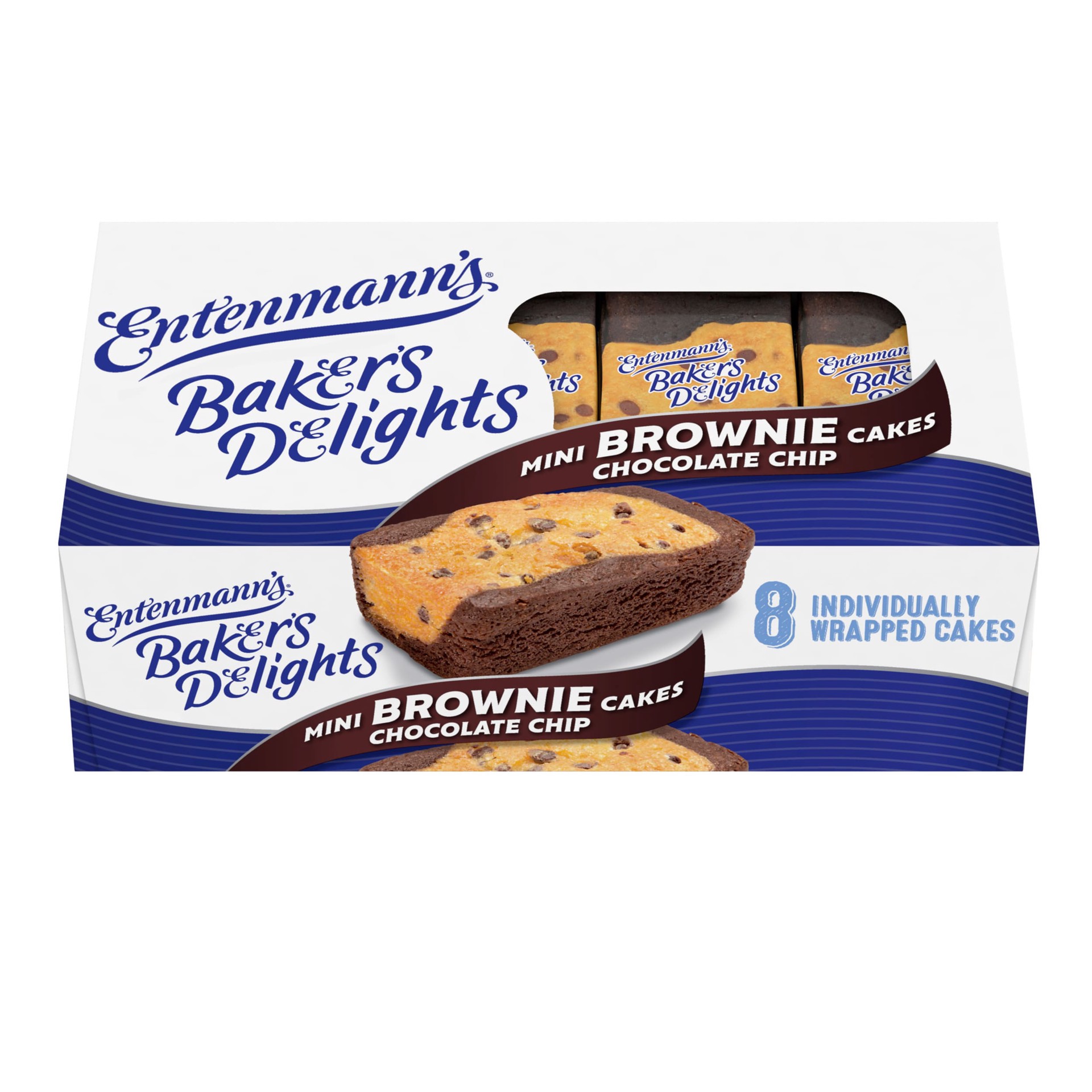 slide 1 of 7, Entenmann's Baker's Delights Brownie Chocolate Chip Cakes, 8 packs, Mini Brownies, 14 oz Box, 8 ct