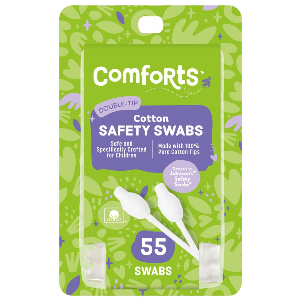 slide 1 of 3, Comforts Double Tip Cotton Safety Swabs, 55 ct