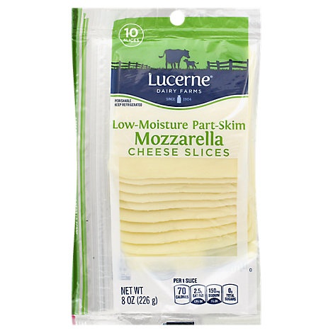 slide 1 of 1, Lucerne Dairy Farms Lucerne Cheese Slices Low-Moisture Part-Skim Mozzarella, 10 ct