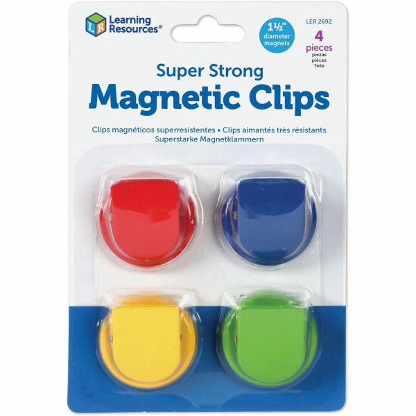 slide 8 of 8, Learning Resources Super Strong Magnetic Clips Set - 1.5"" Diameter - 50 Sheet Capacity - for Whiteboard, Folder - Assorted - 4 / Pack, 4 ct